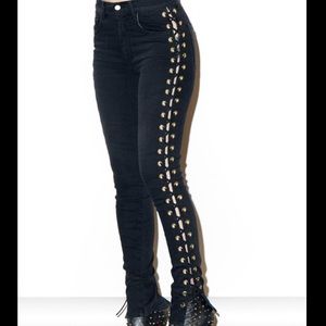 High Rise Black Jeans with Gold Detailing